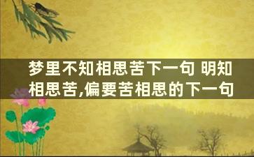 梦里不知相思苦下一句 明知相思苦,偏要苦相思的下一句